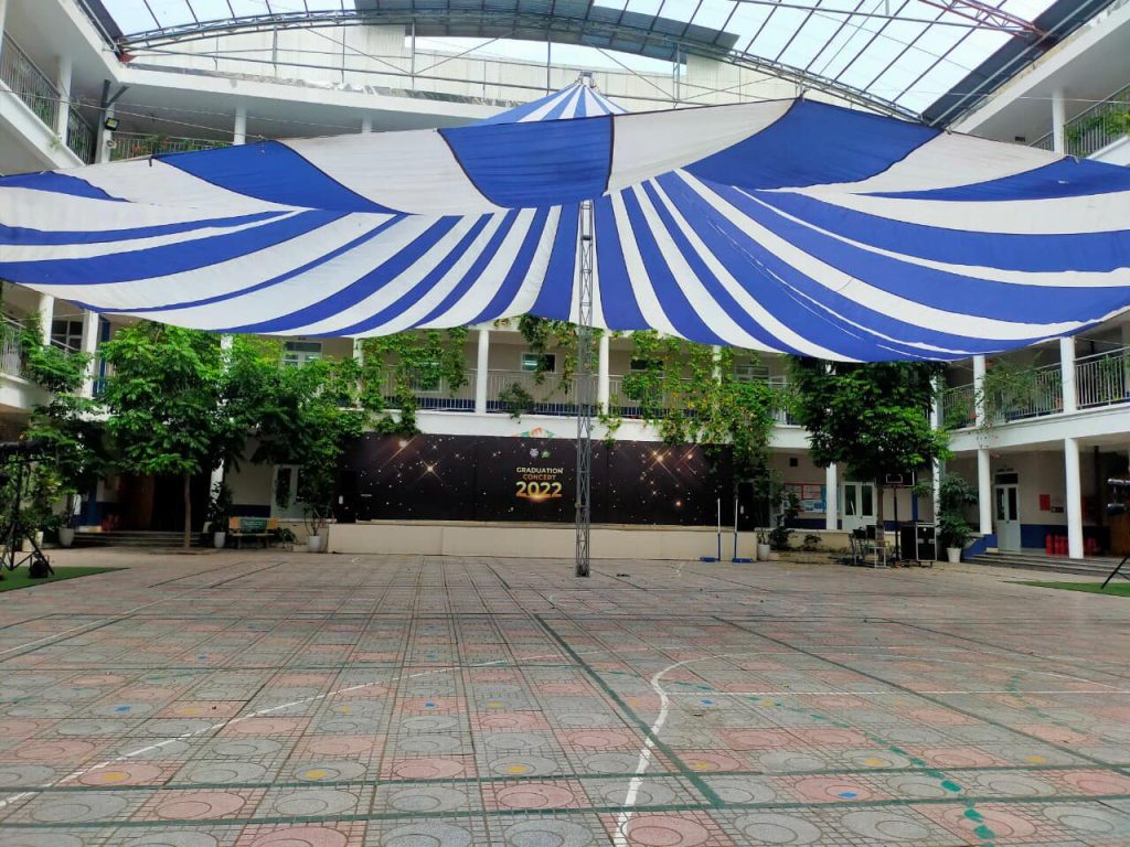 Bạt dù tròn che nắng sự kiện sân trường đk 18m