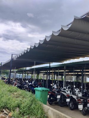 Bạt mái xếp che nhà để xe che nắng mưa ngoài trời