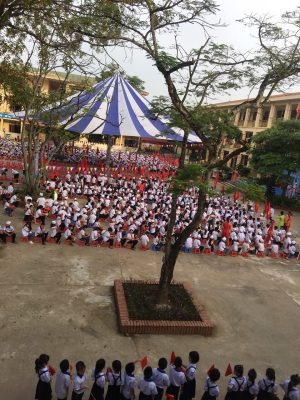 Bạt dù tròn đường kính 15m che sự kiện sân trường