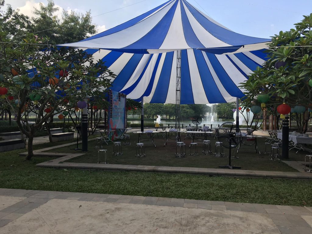 Bạt dù tròn đường kính 16m che sự kiện sân trường